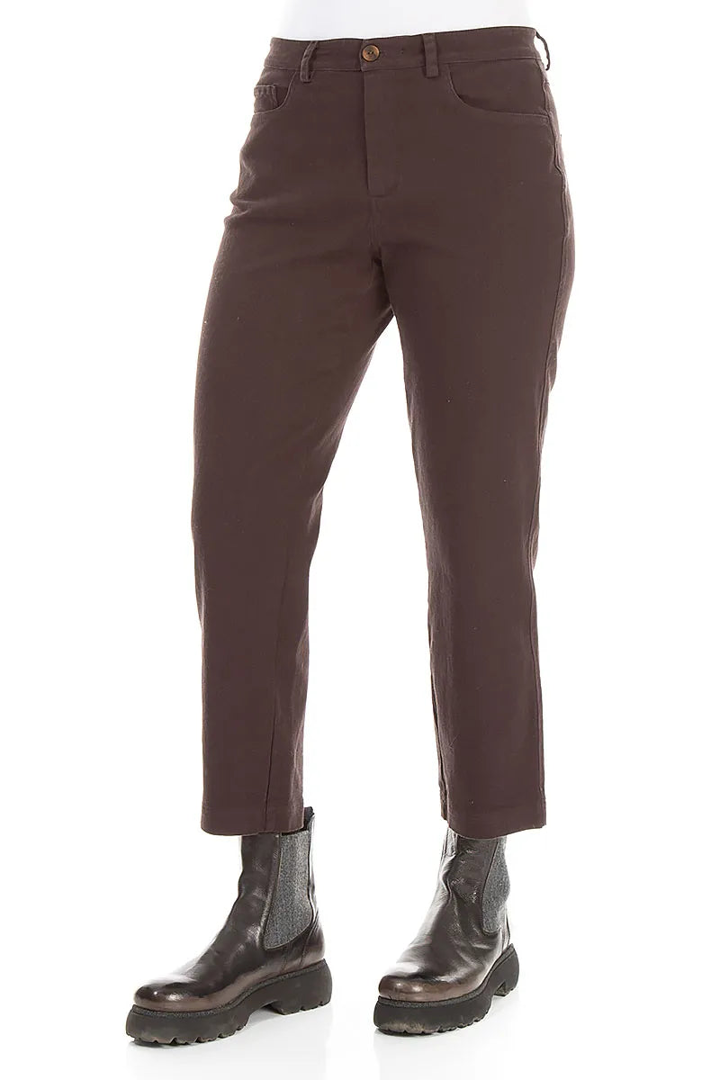 Cropped Truffle Brown Denim Cotton Trousers 3