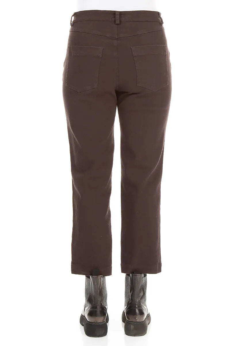 Straight Cropped Truffle Brown Cotton Trousers 2