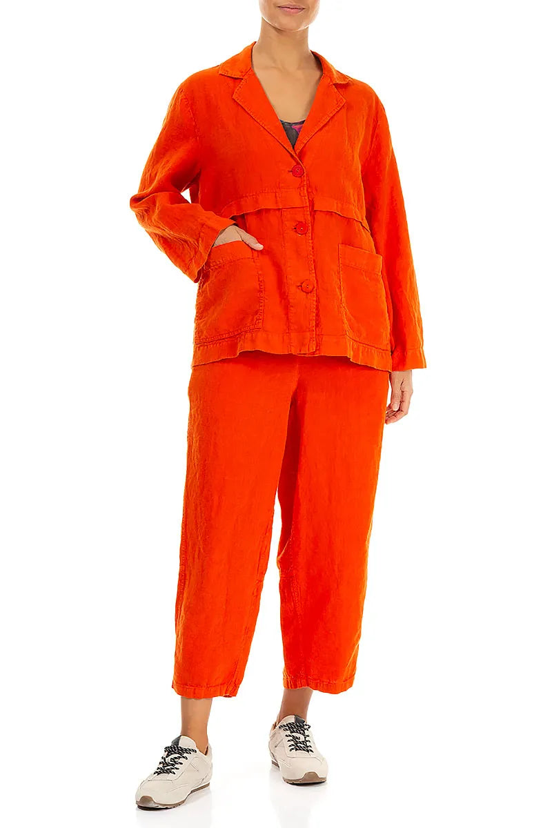 Straight Flame Orange Linen Trousers 4