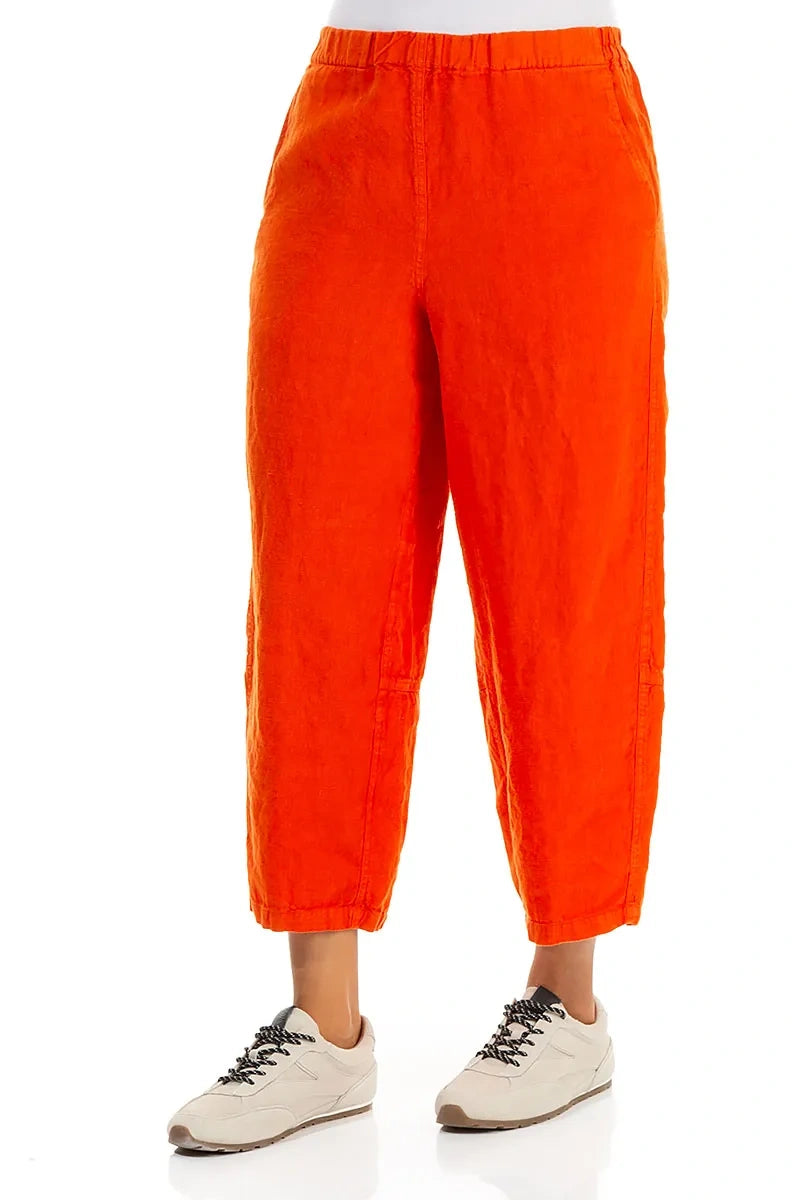 Straight Flame Orange Linen Trousers 3