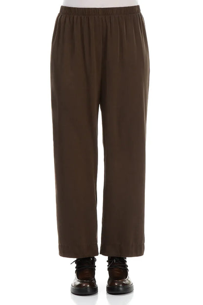 Straight Forest Brown Silk Trousers 1