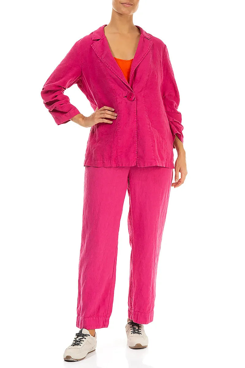 Straight Fuchsia Linen Trousers 4