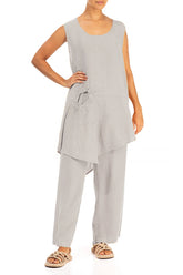Straight Full Length Beige Linen Trousers 4