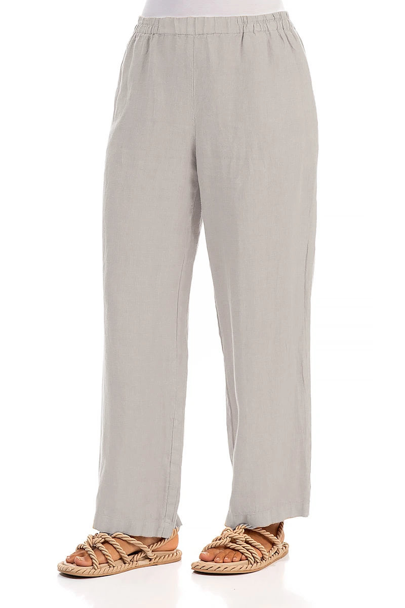 Straight Full Length Beige Linen Trousers 3