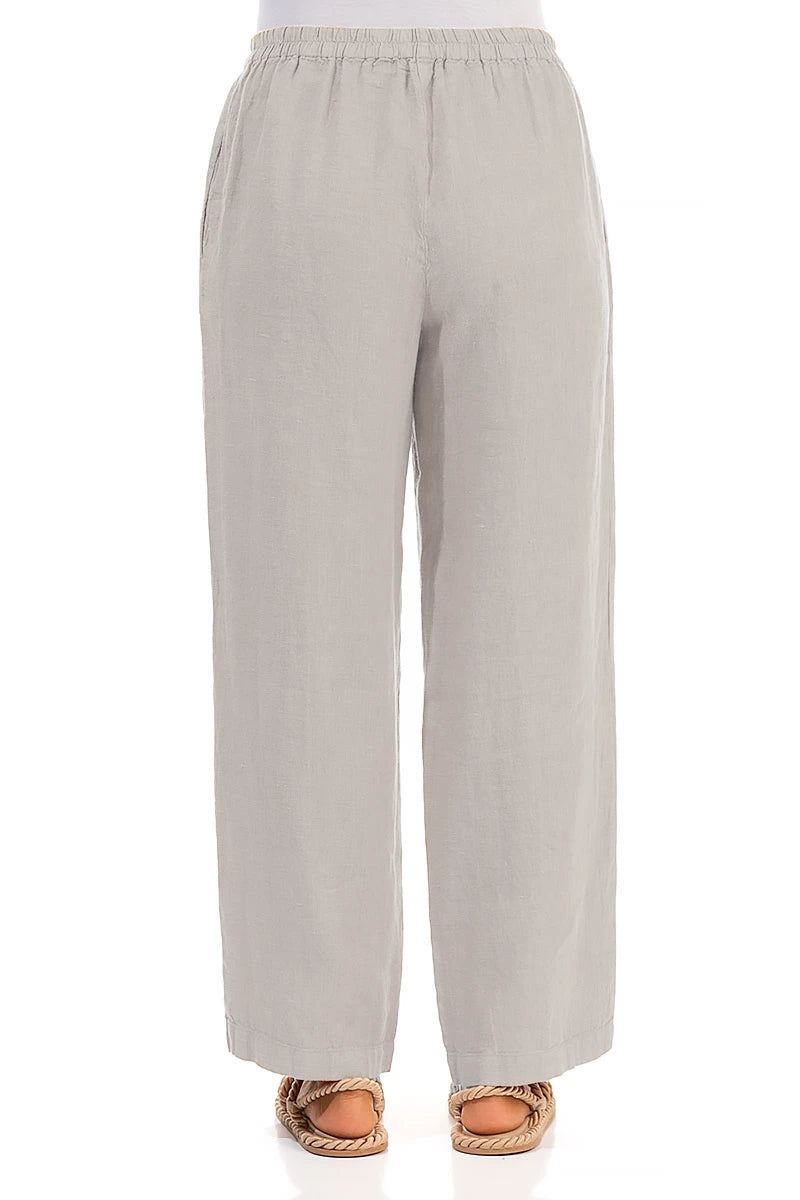 Straight Full Length Beige Linen Trousers 2