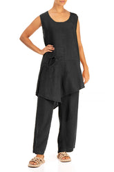 Straight Full Length Black Linen Trousers 4