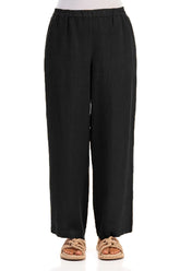 Straight Full Length Black Linen Trousers 1