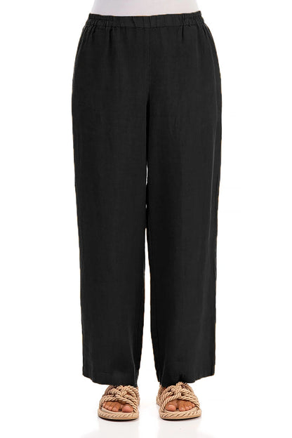 Straight Full Length Black Linen Trousers 1