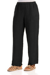 Straight Full Length Black Linen Trousers 3