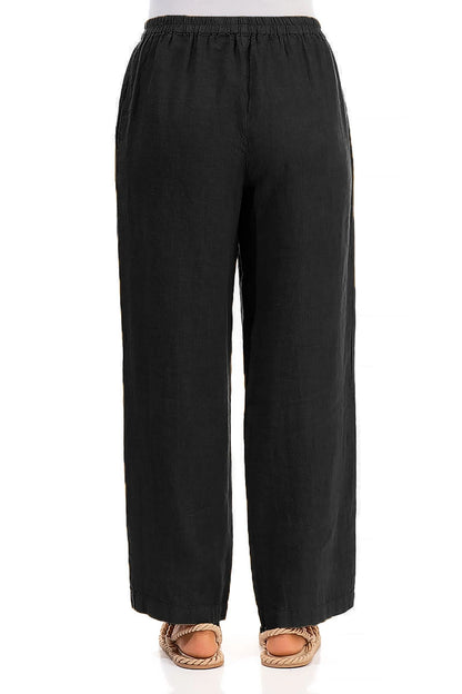 Straight Full Length Black Linen Trousers 2