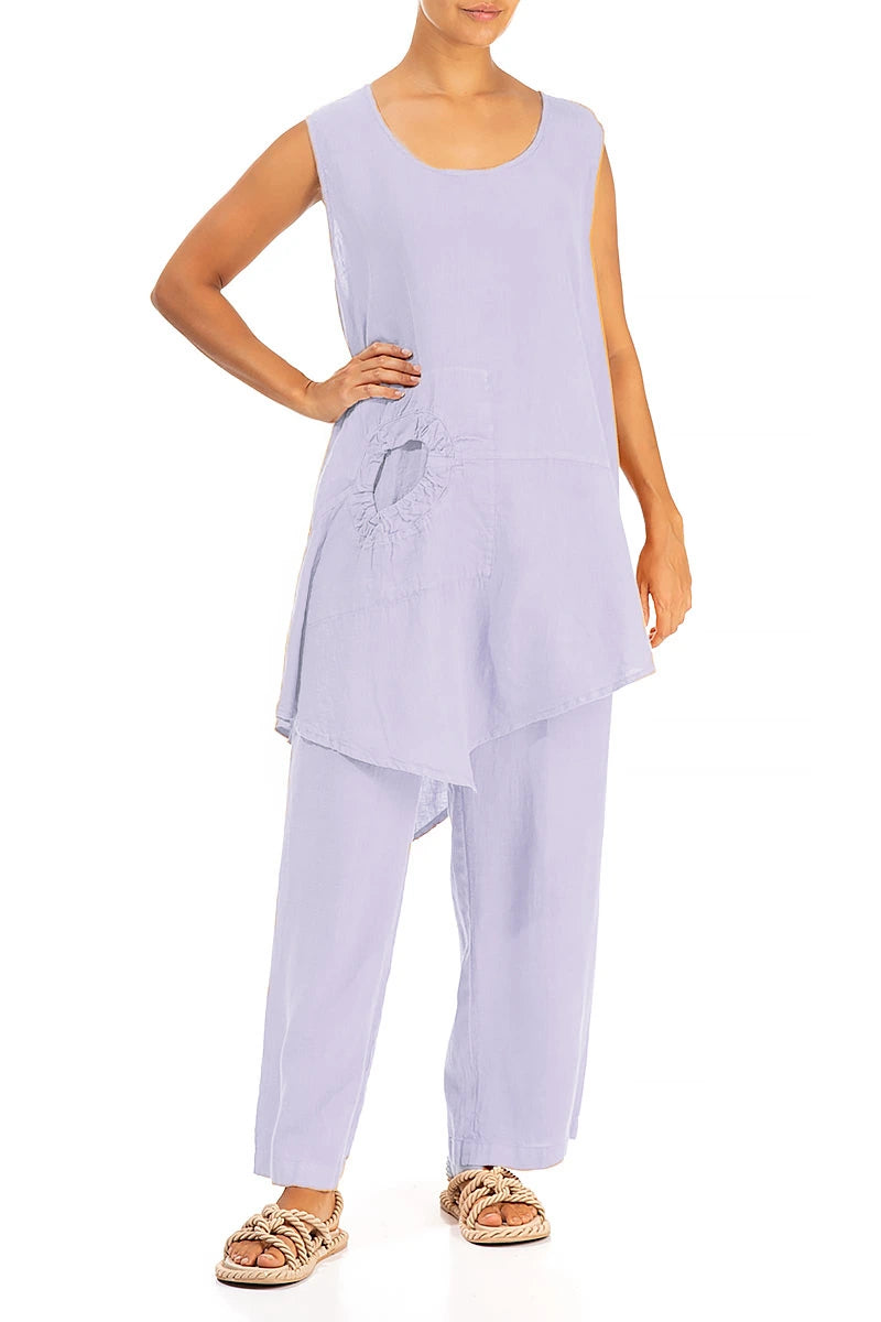 Straight Full Length Lavender Linen Trousers 4