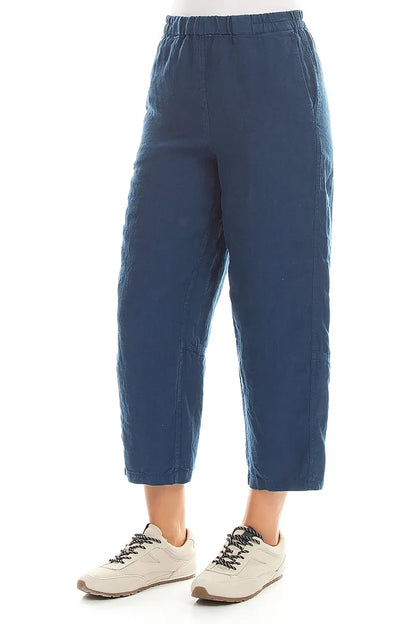 Straight Navy Linen Trousers 3