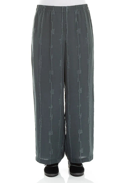 Straight Slate Raised Textured Silk Trousers 1