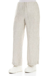 Straight Tie Up Striped Sand Linen Trousers 3