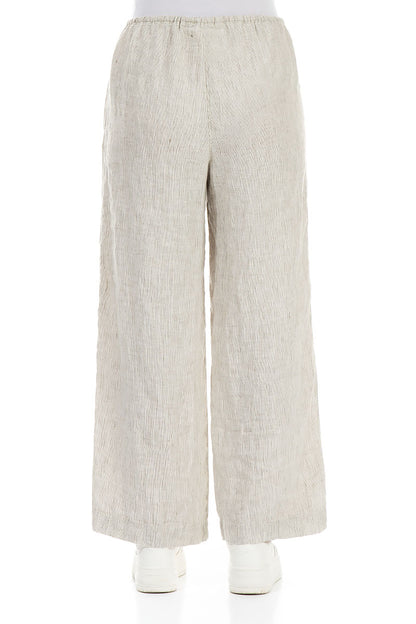 Straight Tie Up Striped Sand Linen Trousers 2