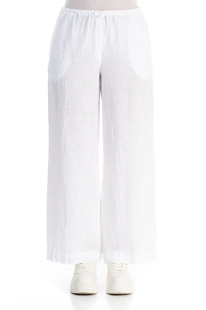 Straight Tie Up White Linen Trousers 1