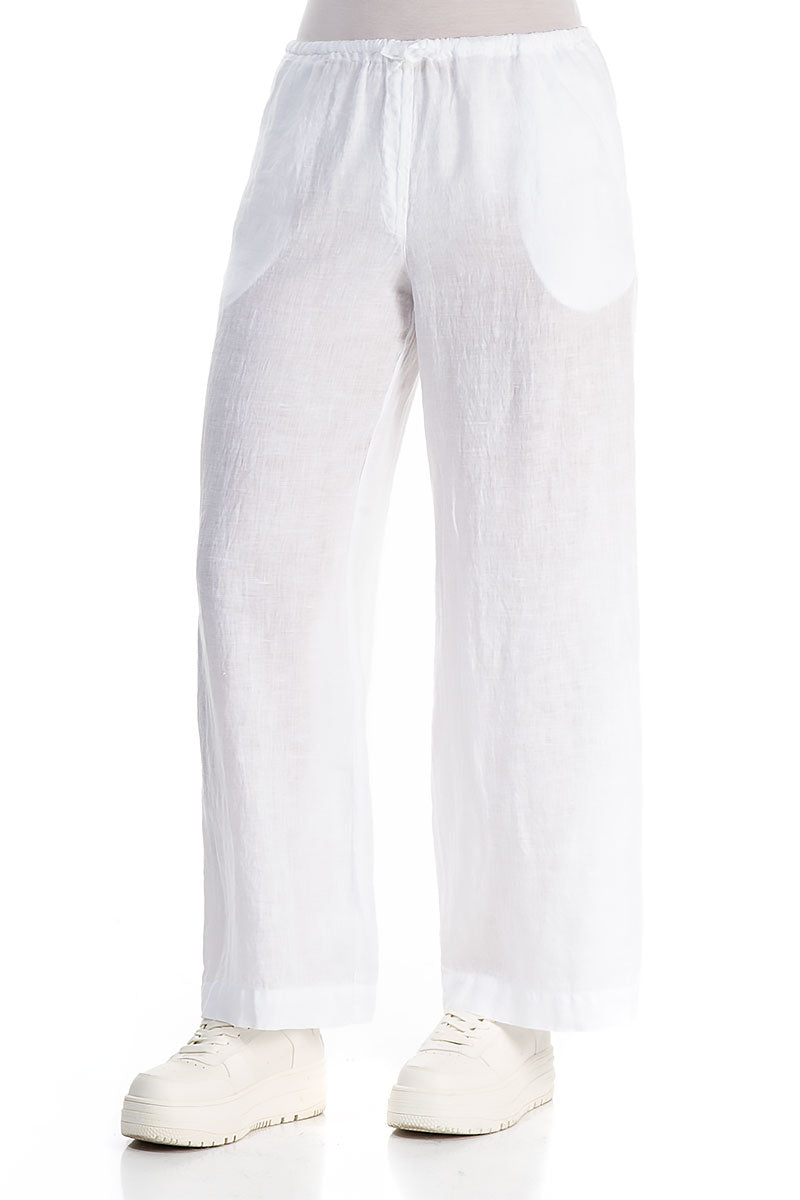 Straight Tie Up White Linen Trousers 3