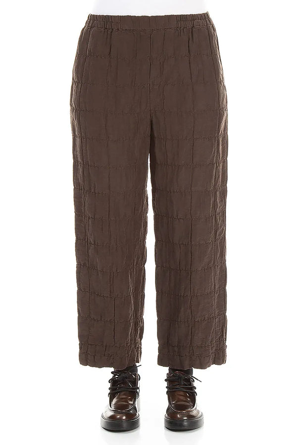 Straight Truffle Brown Pleated Silk Linen Trousers 1