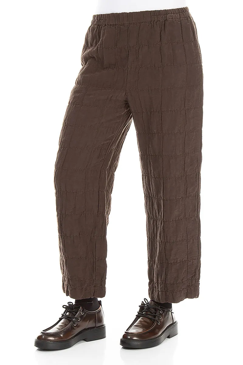 Straight Truffle Brown Pleated Silk Linen Trousers 3