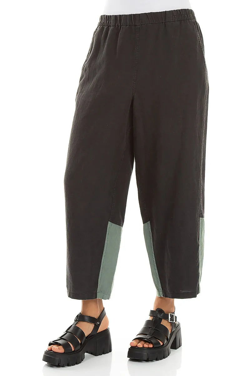 Pantalon droit en lin bicolore sauge