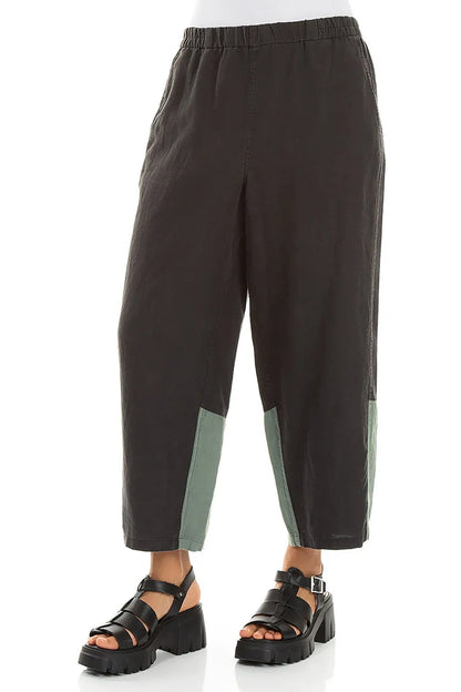 Pantalon droit en lin bicolore sauge