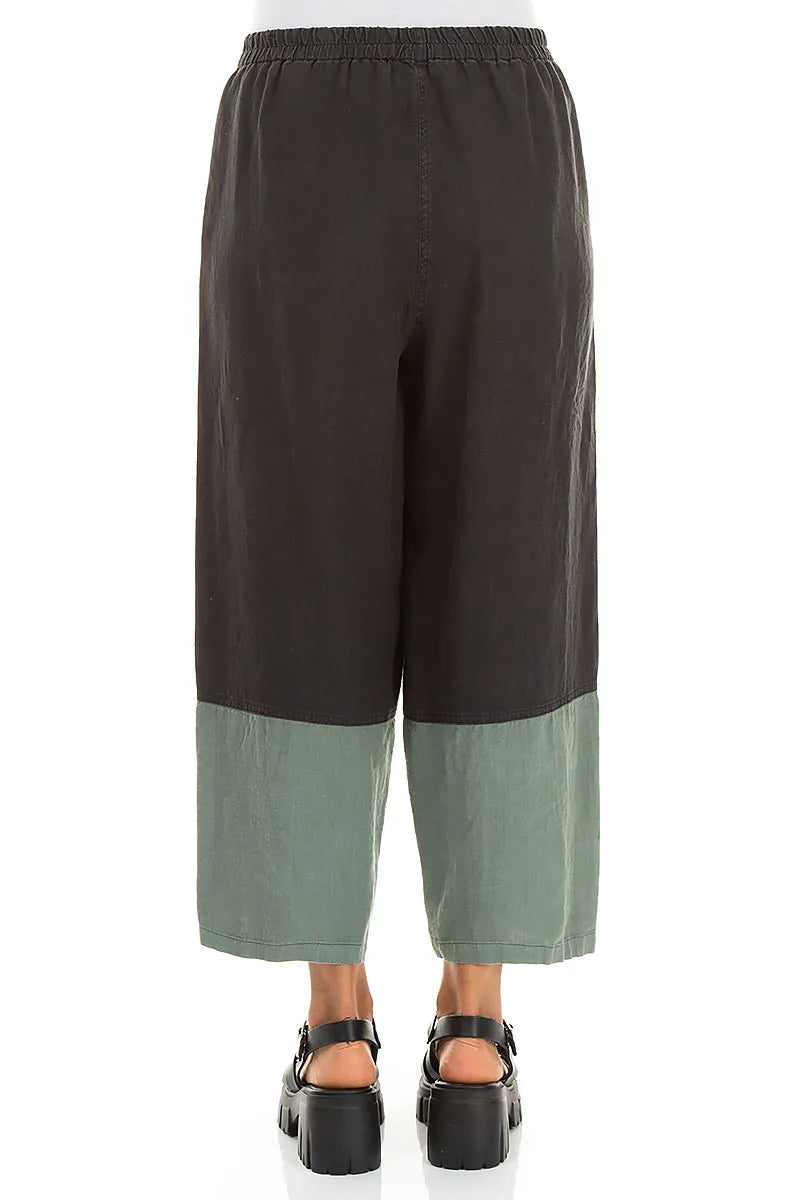 Pantalon droit en lin bicolore sauge