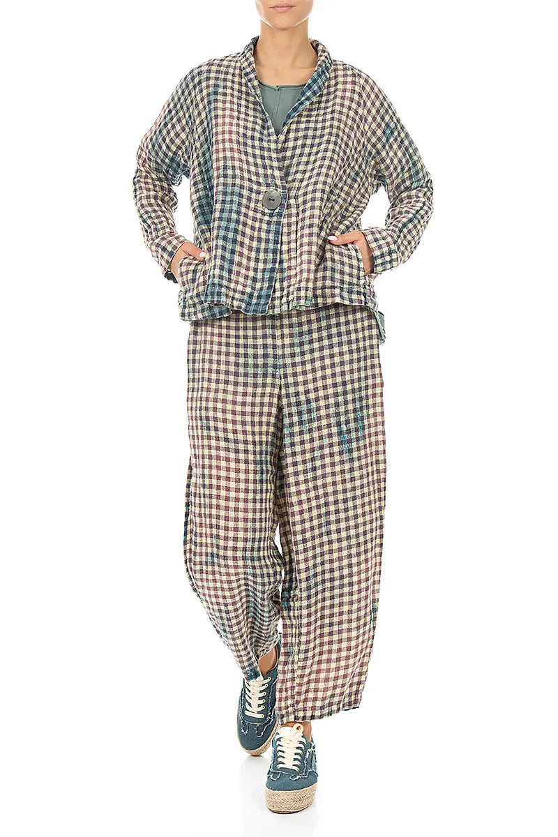 Straight Watercolour Check Linen Trousers 4