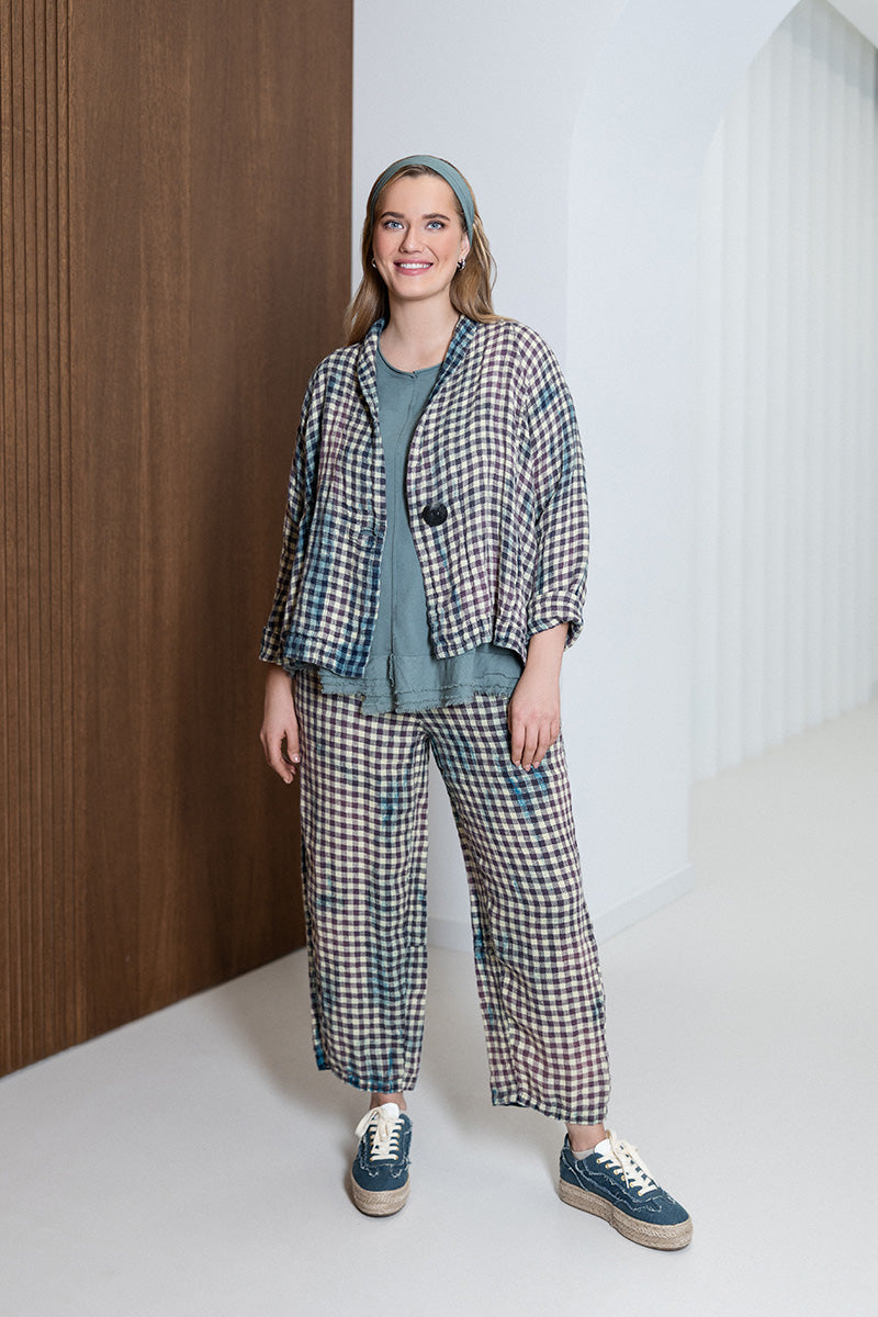 Straight Watercolour Check Linen Trousers 6