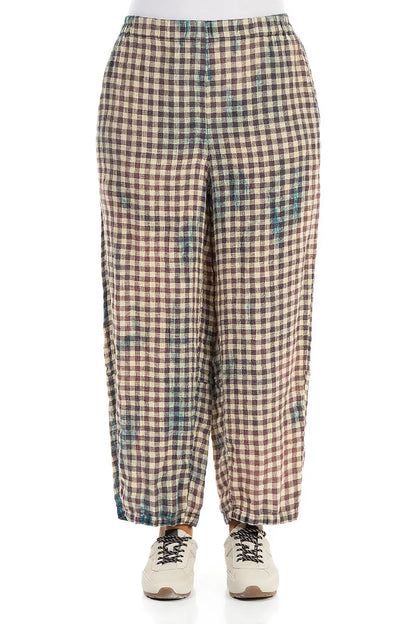 Straight Watercolour Check Linen Trousers 1
