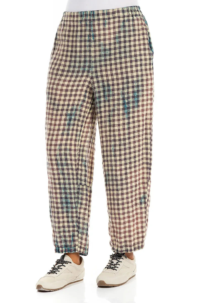 Straight Watercolour Check Linen Trousers 3