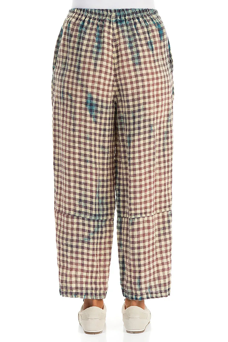 Straight Watercolour Check Linen Trousers 2