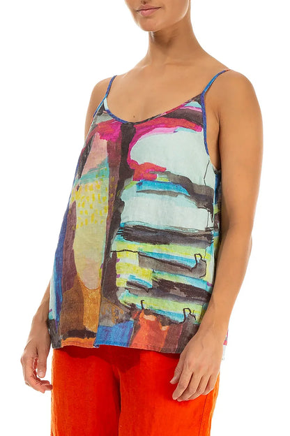 Strappy Abstract Linen Camisole Top 3