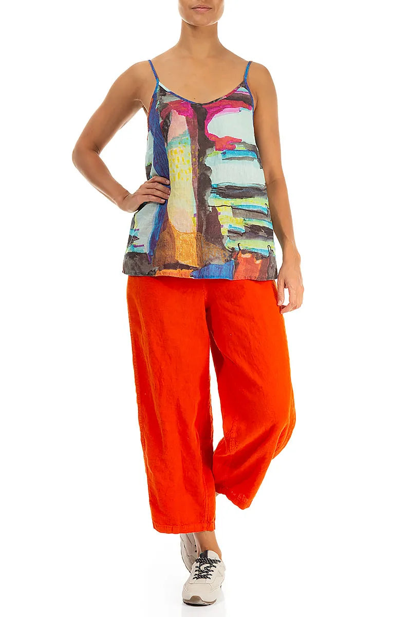 Strappy Abstract Linen Camisole Top 4