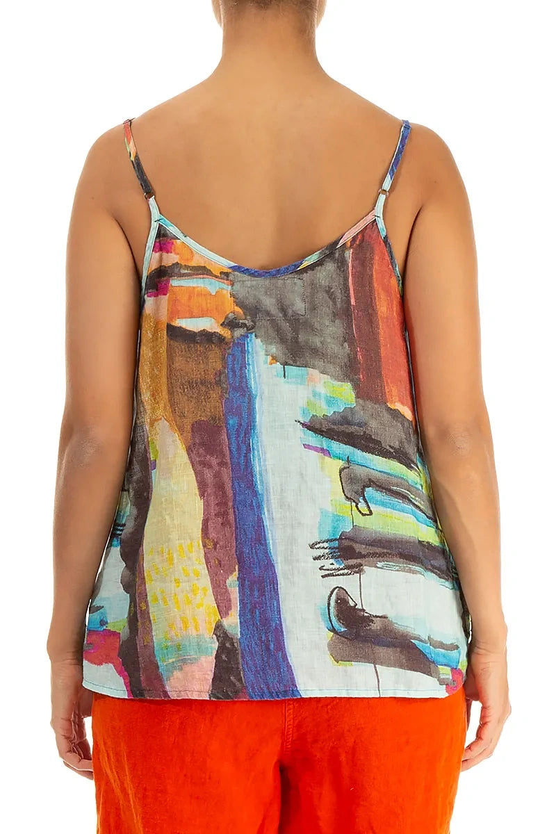 Strappy Abstract Linen Camisole Top 2