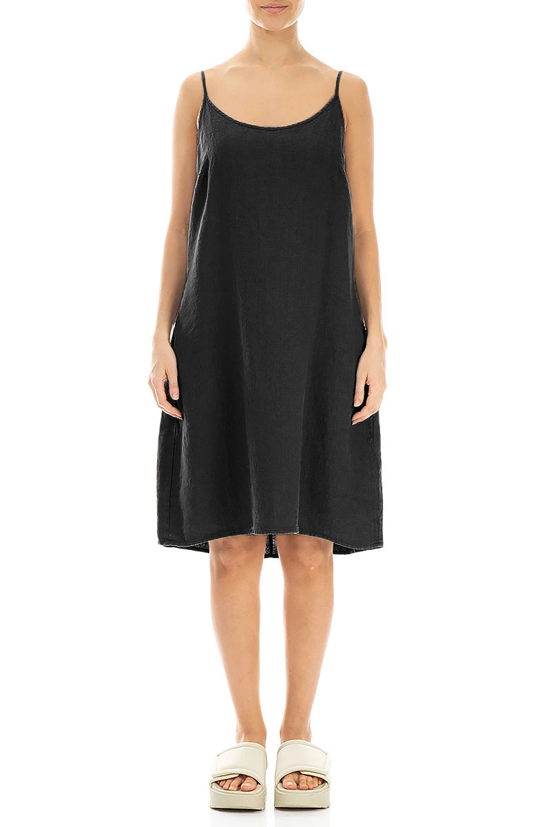 Strappy Black Linen Dress