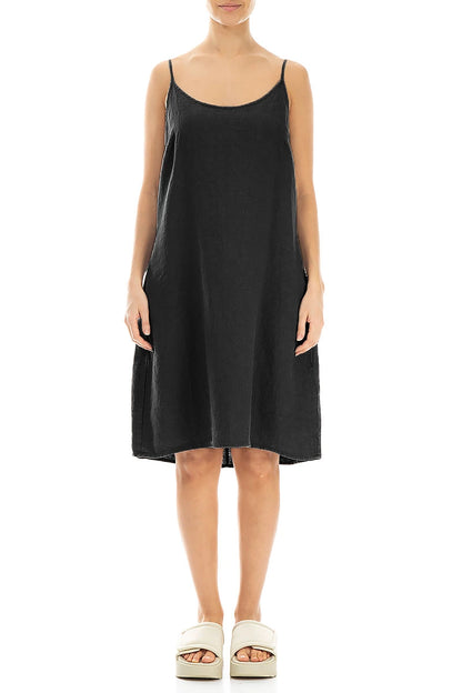 Strappy Black Linen Dress