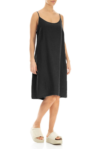 Strappy Black Linen Dress