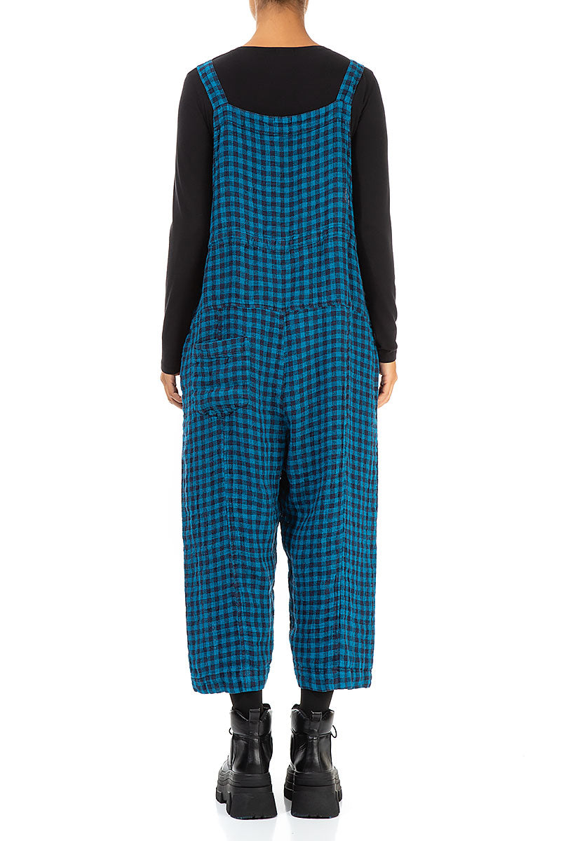 Strappy Blue Check Linen Jumpsuit 2