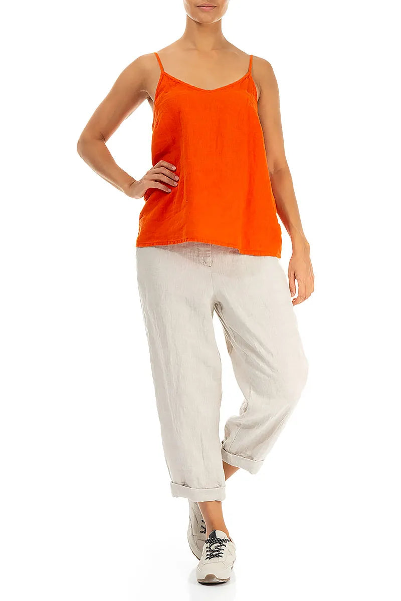 Strappy Flame Orange Linen Camisole Top 4