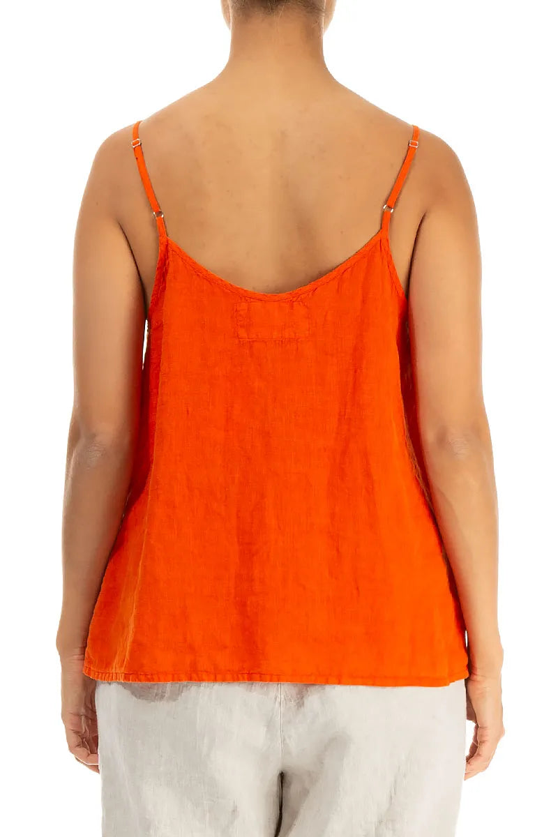 Strappy Flame Orange Linen Camisole Top 2