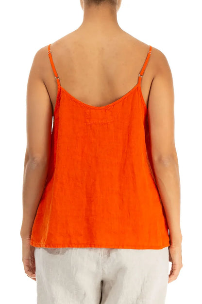 Strappy Flame Orange Linen Camisole Top 2