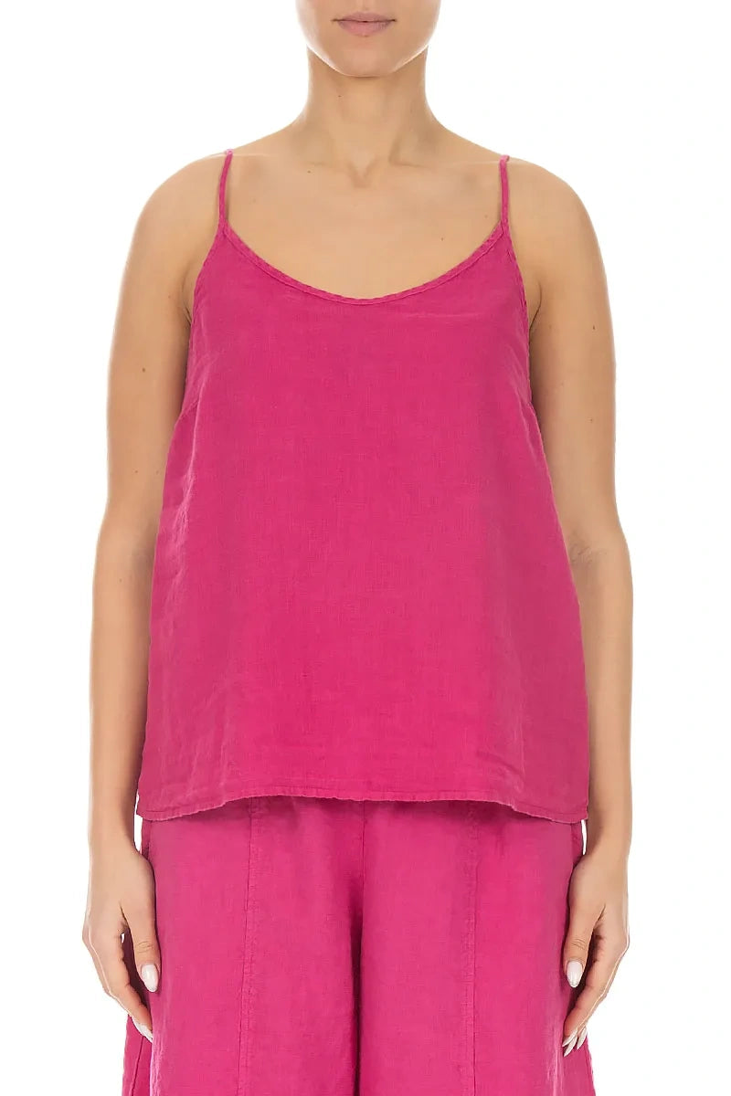 Strappy Fuchsia Linen Camisole Top