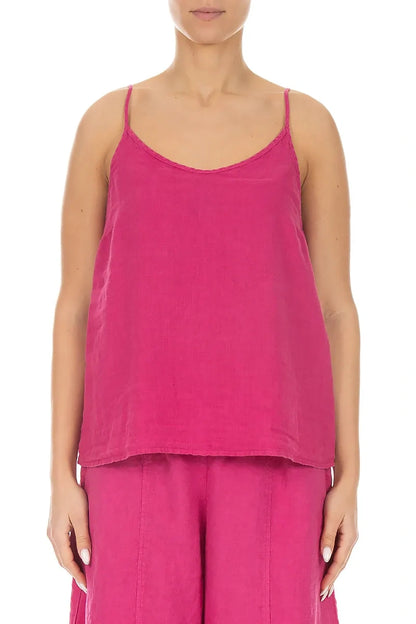 Strappy Fuchsia Linen Camisole Top
