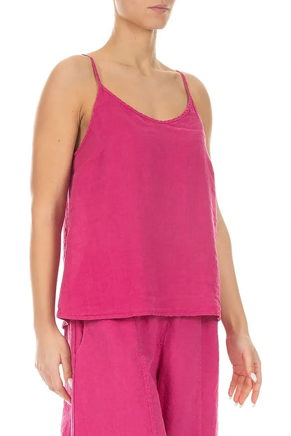 Strappy Fuchsia Linen Camisole Top