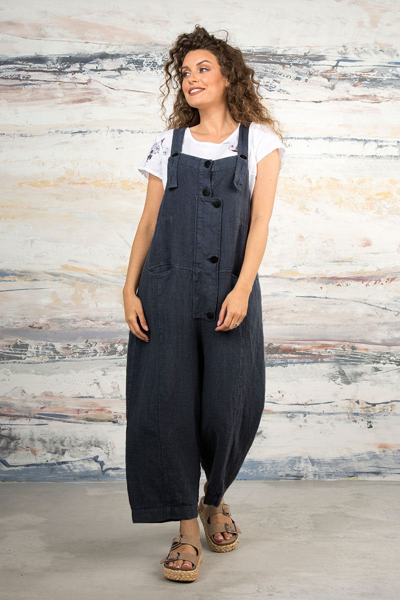 Strappy Graphite Linen Dungaree Jumpsuit 7