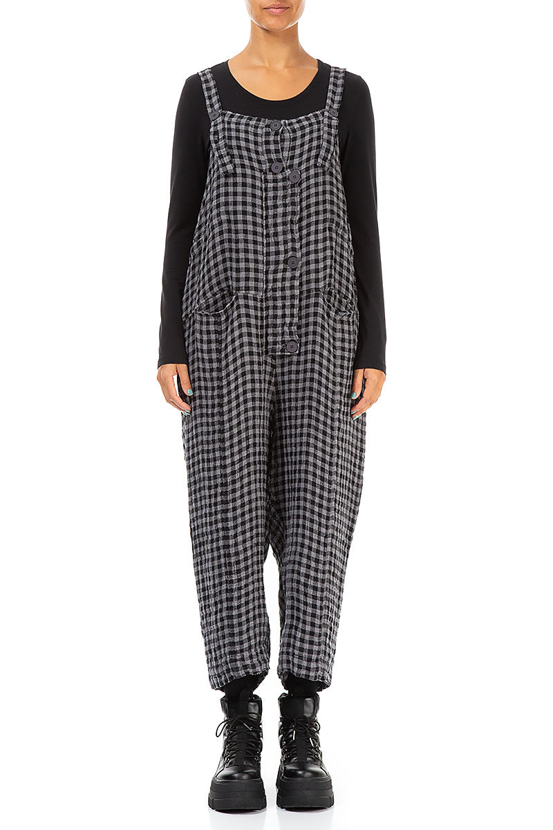 Strappy Grey Check Linen Jumpsuit 1