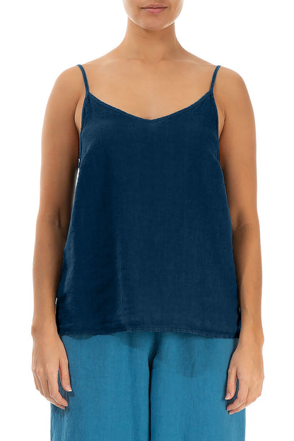 Strappy Navy Linen Camisole Top