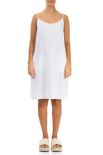Strappy Pure White Linen Dress 1