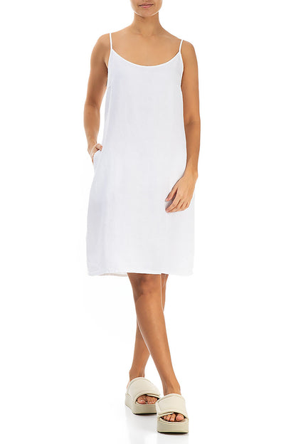 Strappy Pure White Linen Dress 4