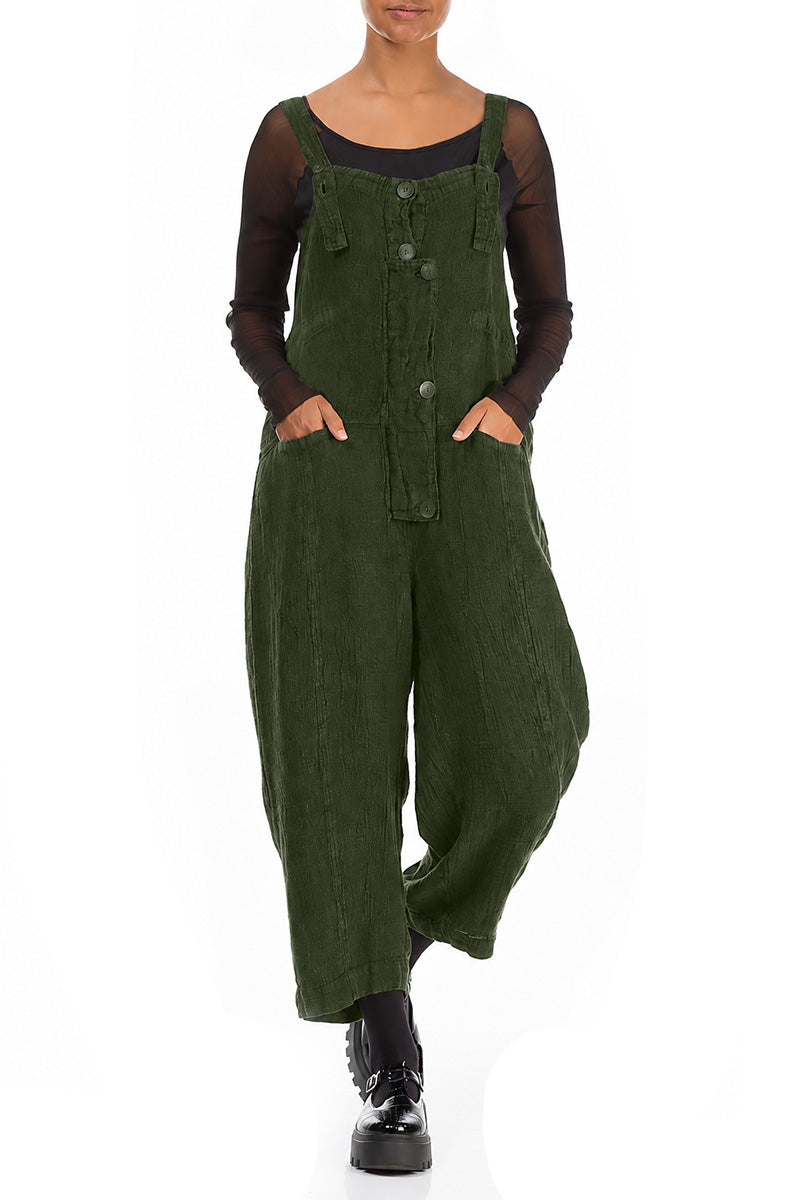 Strappy Shamrock Green Mélange Linen Jumpsuit 3